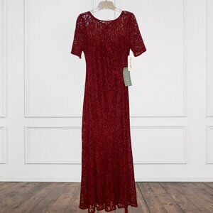 One by Eight - Garnet Lace Mermaid Long Dress with 3/4 Sleeves - NWT